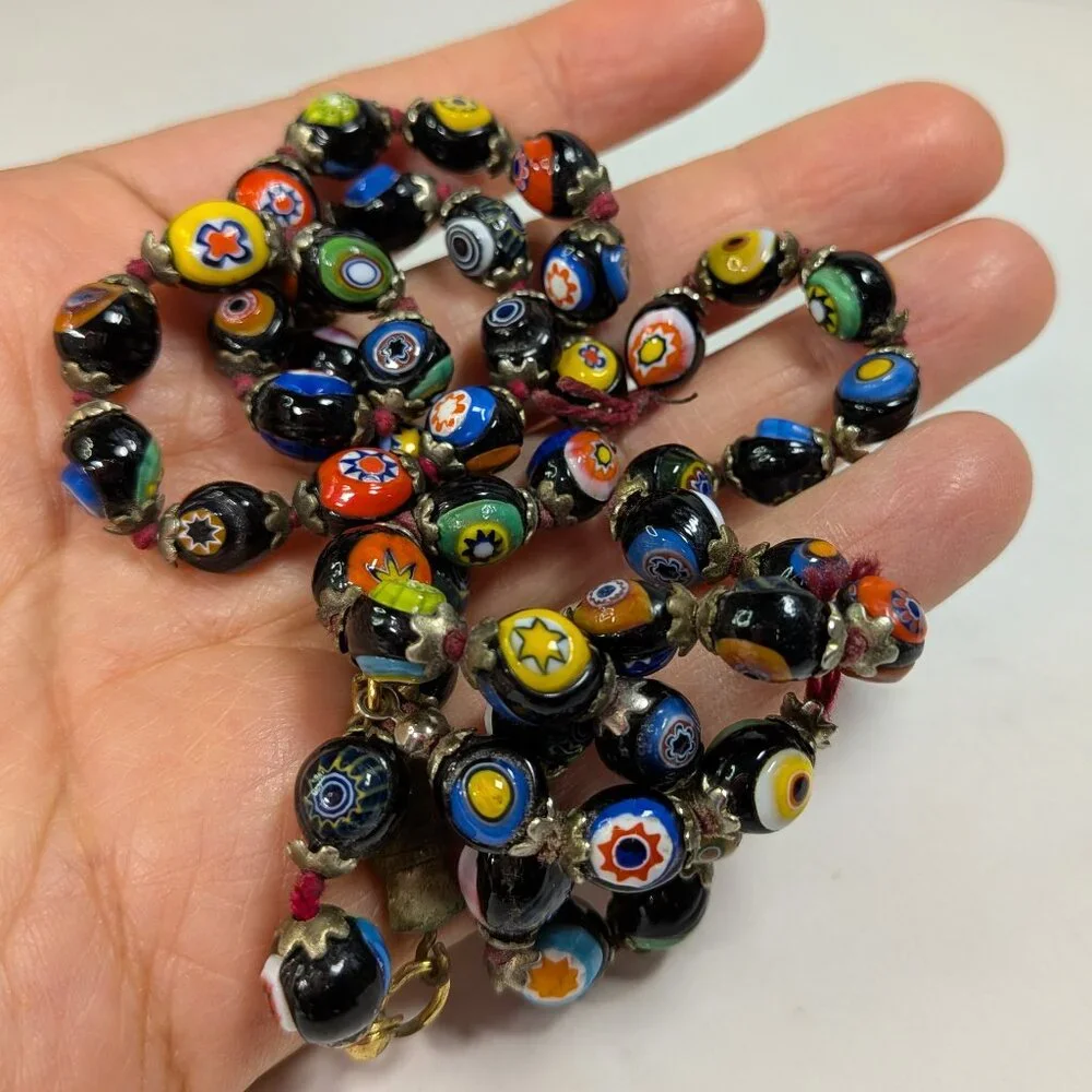 Vintage Millefiori Glass (52) BEADS Double Sided Handmade Multi Colored